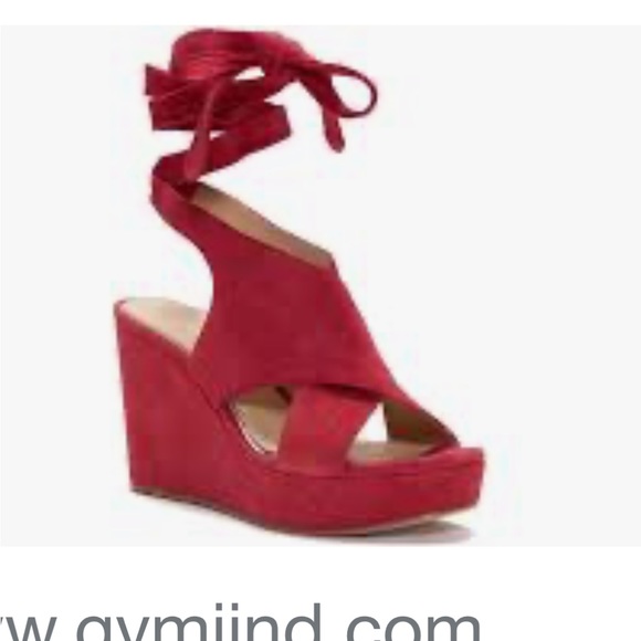 Etienne Aigner Red suede platform sandal with ankle straps. Size 6.5. - Picture 3 of 8